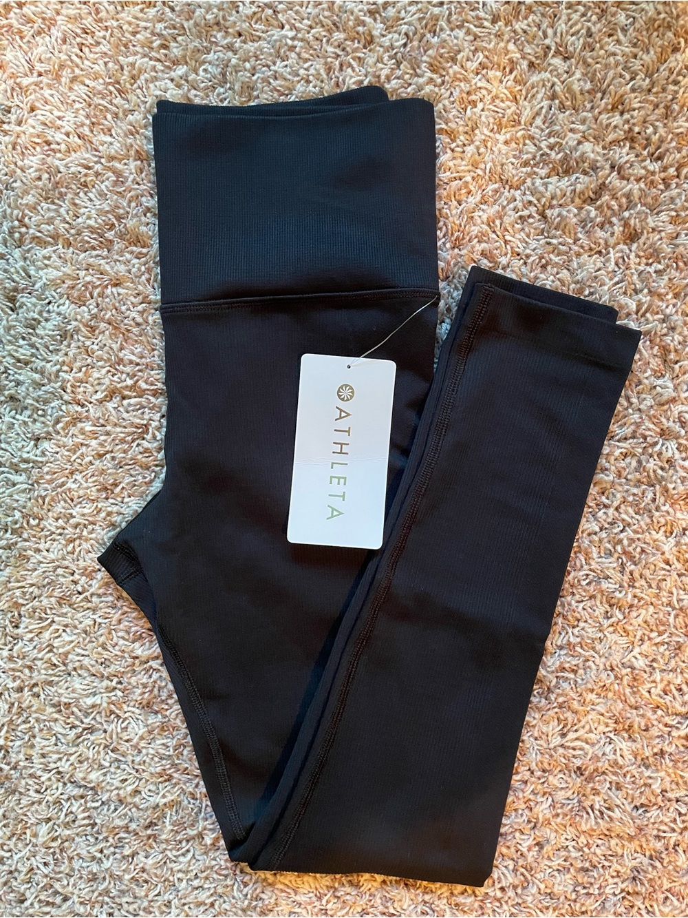 Athleta Aurora Black High-Rise Ribbed Stretch Leggings Women Size S NWT Yoga Gym